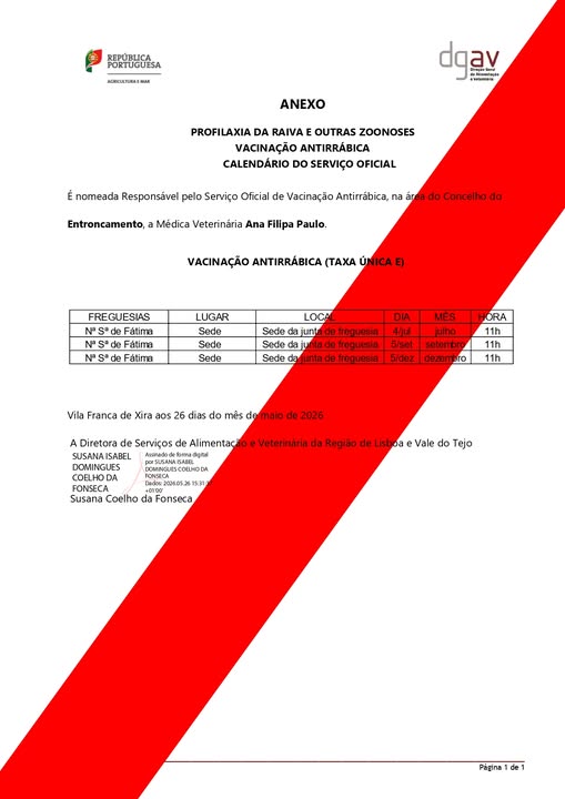 Edital - Calendário do Serviço Oficial - Vacinação Antirrábica